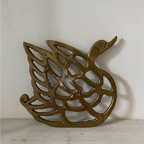 Brass swan Trivet Mann Korea Chinoiserie vintage - Picture 3 of 6